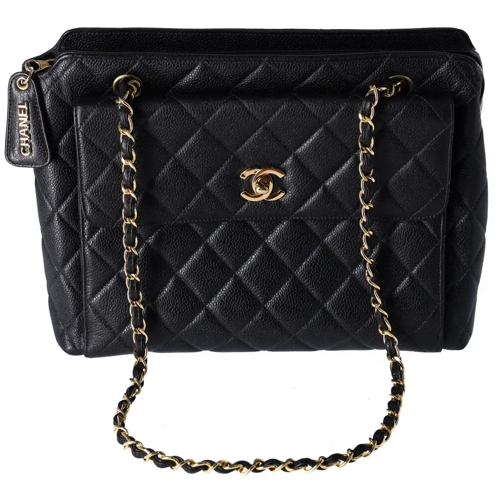 Chanel Classic Front Pocket Small Chain Shoulder Tote Quilted Caviar Leather - Picture 2 of 11